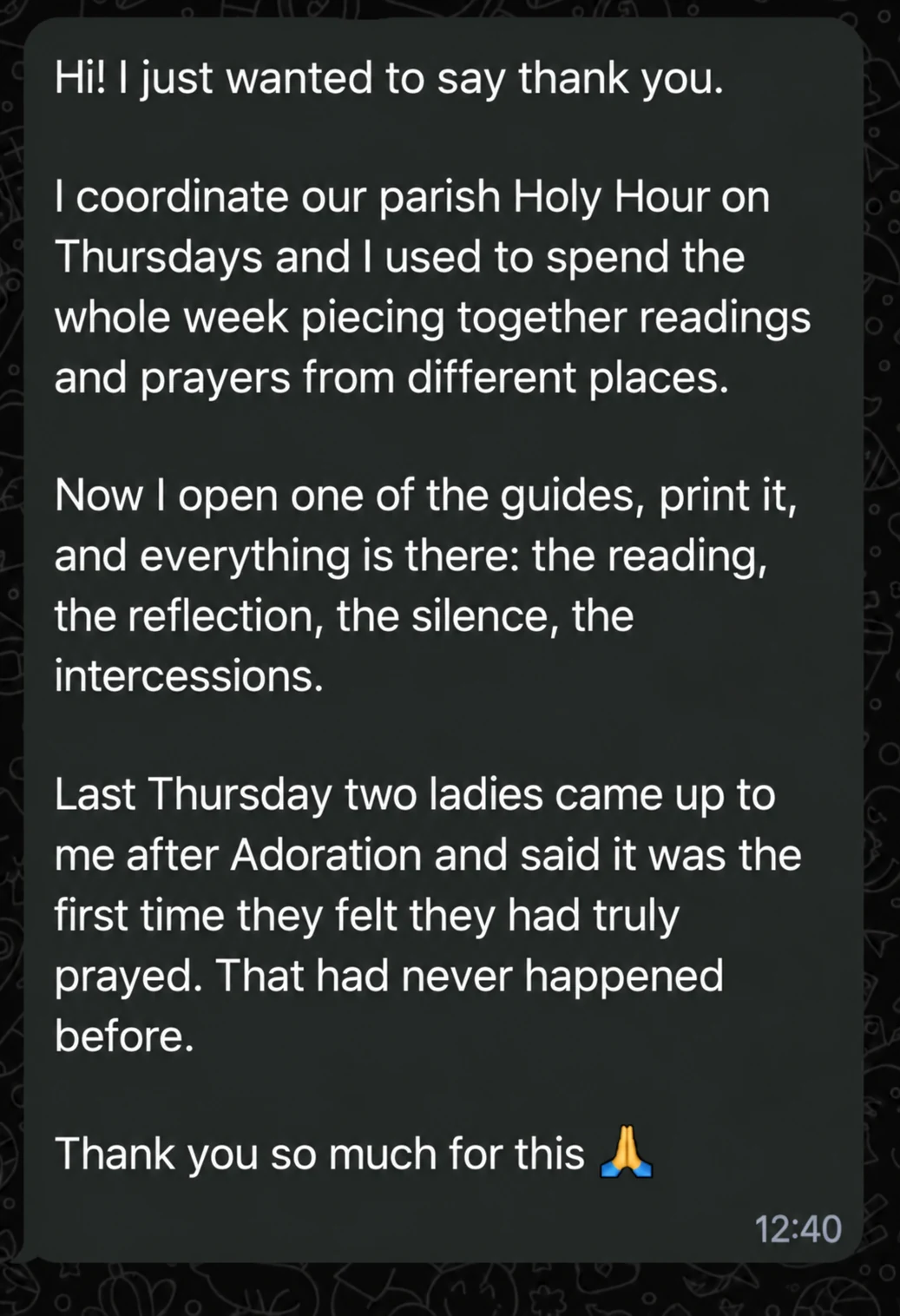 WhatsApp message from a parish Holy Hour coordinator
